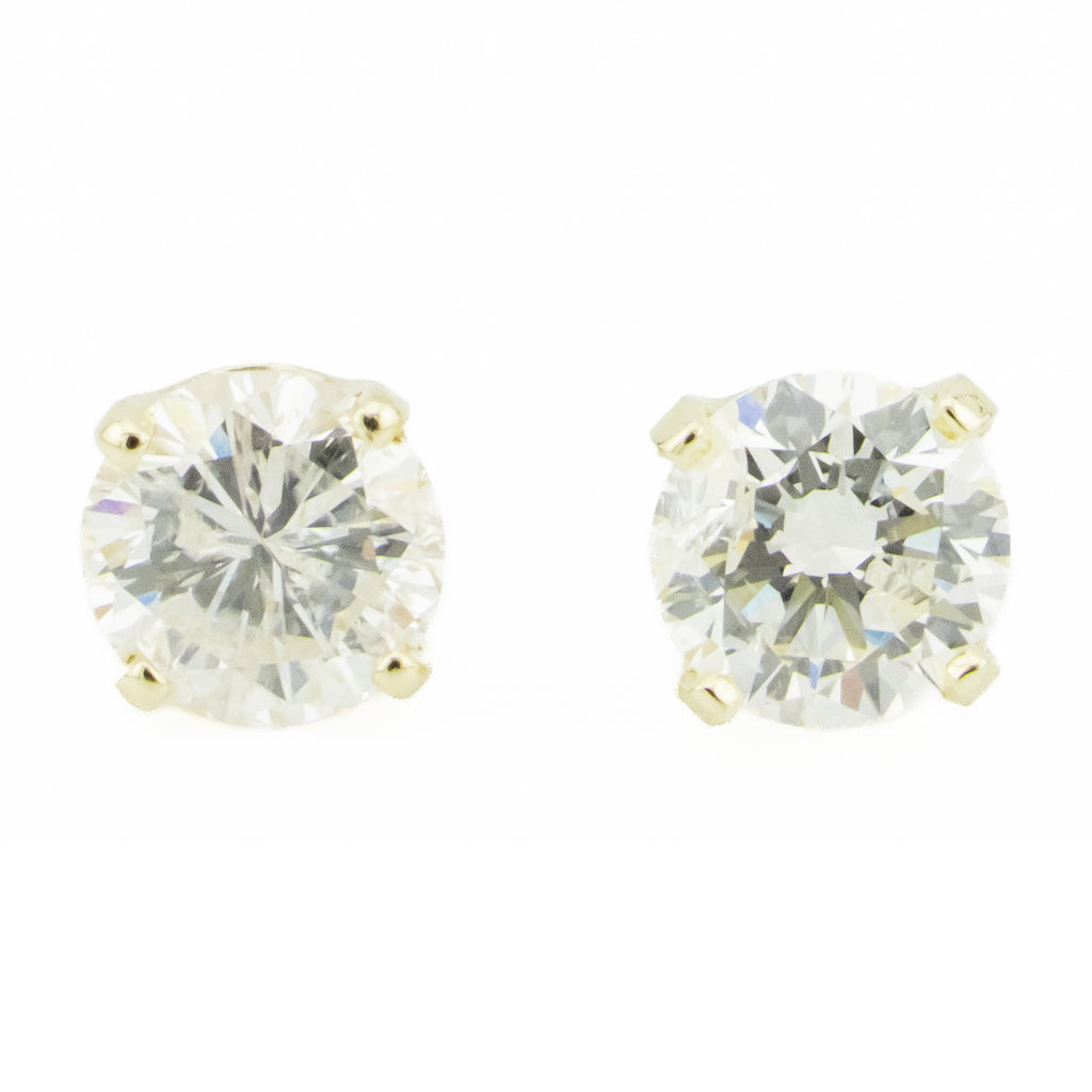 0.90ctw Round Diamond Solitaire Stud Earrings in 14K Yellow Gold