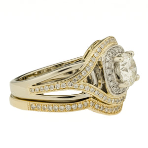 1.00ctw Round Brilliant Diamond with 1.24ctw Diamond Accents Wedding Set in 14K Two-Tone Gold - Size 7.5