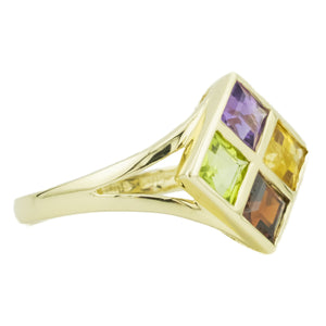Princess Cut Multi-Gemstone Ring in 14K Yellow Gold - Size 6