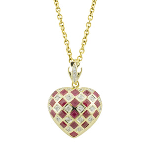 Diamond and Ruby Accented Heart Pendant Charm in 14K Yellow Gold - No Chain Included