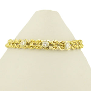 0.33ctw Round Brilliant Diamons Accented 6.5" Rope Bracelet in 14K Yellow Gold