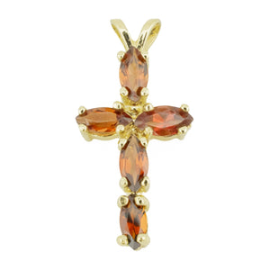 1.25ctw Marquise Cut Garnet Accented Cross Pendant in 14K Yellow Gold - 2 Grams