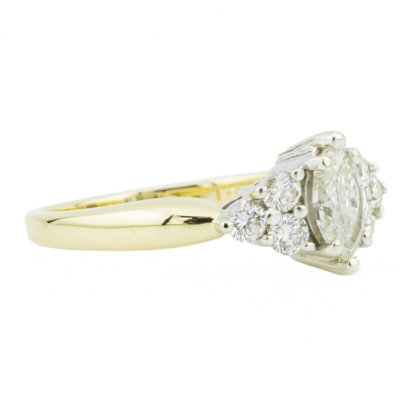 0.60ctw Marquise Diamond & Accented Engagement Ring in 14K Two-Tone Gold - Size 9