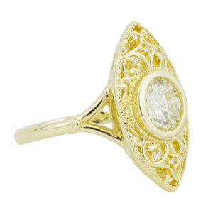 1.12ctw Round Brilliant J/SI2 Diamond and Accented Fashion Ring in 14KYellow Gold - Size 6.75