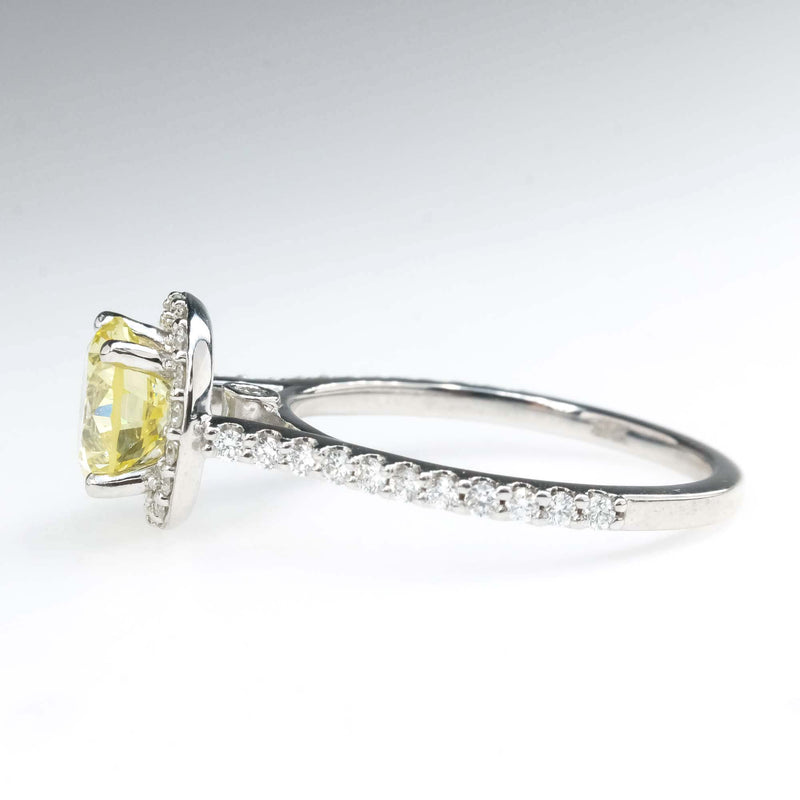 GIA 1.46ct Natural Yellow Diamond Halo Engagement Ring in 14K White Gold