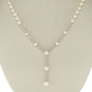 4.50mm Wide Round Pearl and Diamond 18" Necklace in 14K White Gold