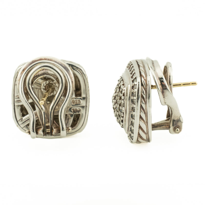 David Yurman Albion Pave Diamond Stud Earrings in Sterling Silver and 18K Yellow Gold