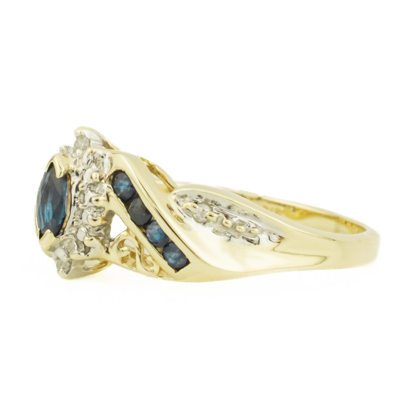 0.16ctw Marquise Sapphire and Diamond Accents Ring in 10K Yellow Gold - Size 6.75