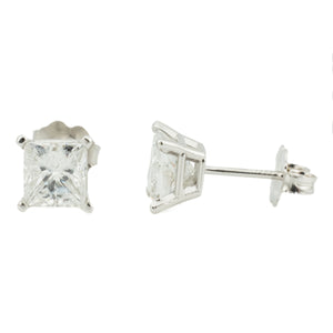 2.00ctw Princess Cut Diamond Solitaire Stud Earrings in 14K White Gold