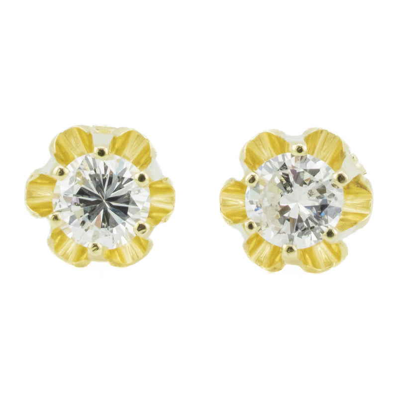 1.00ctw Round Diamond Solitaire Stud Earrings in 14K Yellow Gold