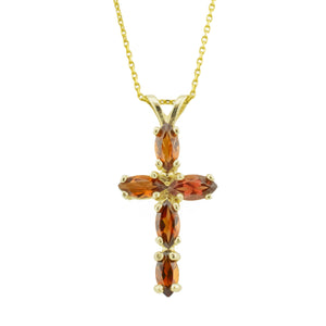 1.25ctw Marquise Cut Garnet Accented Cross Pendant in 14K Yellow Gold - 2 Grams