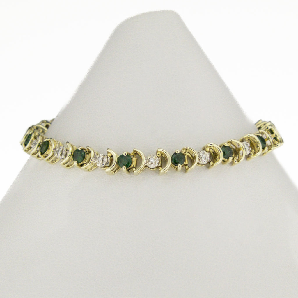 2.80ctw Emerald & Diamond Accented Tennis 7" Bracelet in 10K Two-Tone Gold