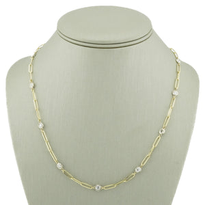 2.16ctw Diamond Bezel Set Paperclip Stationed 18" Necklace in 14K Two-Tone Gold