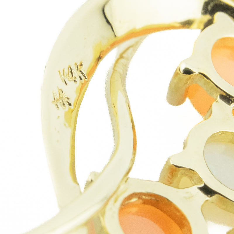 Opal and Coral Accented Pendant in 14K Yellow Gold