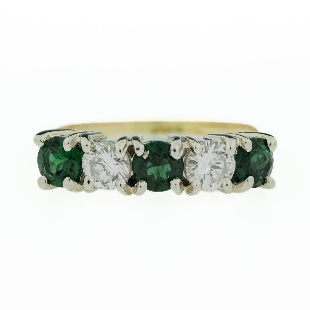 0.58ctw Emerald and 0.47ctw Lady's Diamond Ring in 14K Two Tone Gold - Size 6.5