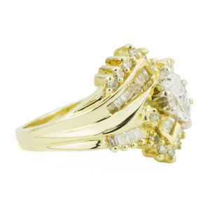 0.85ctw Marquise, Round, & Baguette Cluster Diamond Ring in 14K Yellow Gold - Size 5