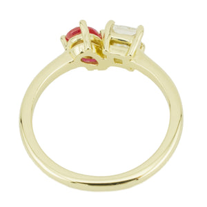 GIA 0.44ctw Princess Cut Diamond & 0.25ctw Pear Cut Ruby Ring in 14K Yellow Gold - Size 6.75