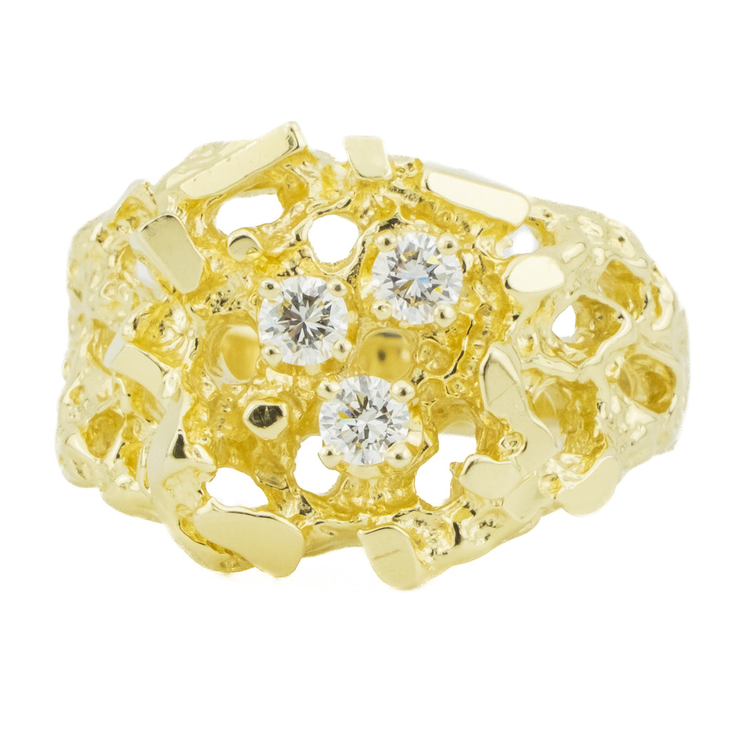 0.36ctw Diamond Accented Nugget Gent's Ring in 14K Yellow Gold -Size 10.75
