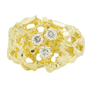 0.36ctw Diamond Accented Nugget Gent's Ring in 14K Yellow Gold -Size 10.75