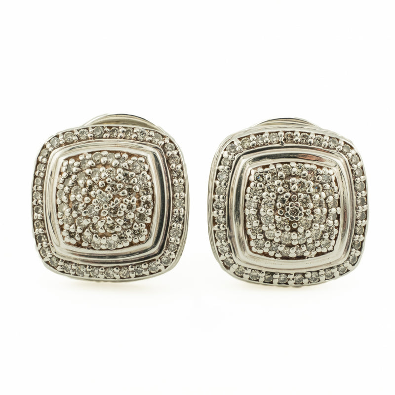 David Yurman Albion Pave Diamond Stud Earrings in Sterling Silver and 18K Yellow Gold