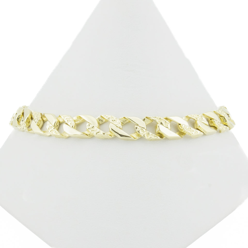 7mm Wide Nugget Curbed Link 9" Bracelet in 14K Yellow Gold 25.7Grams