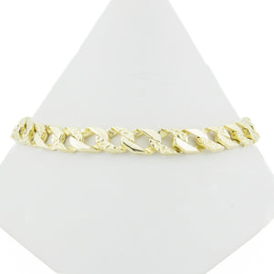 7mm Wide Nugget Curbed Link 9" Bracelet in 14K Yellow Gold 25.7Grams