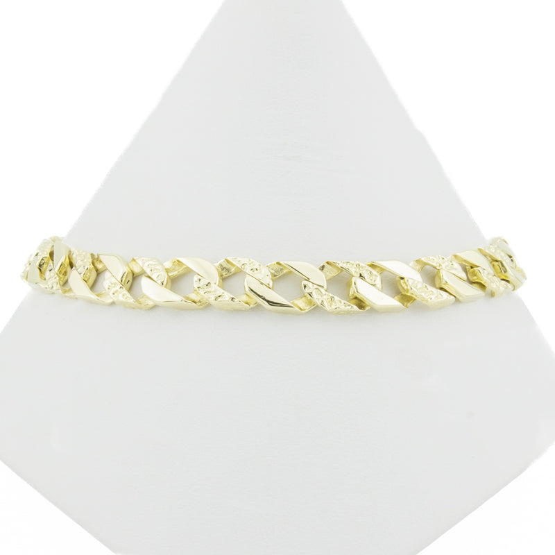 7mm Wide Nugget Curbed Link 9" Bracelet in 14K Yellow Gold 25.7Grams