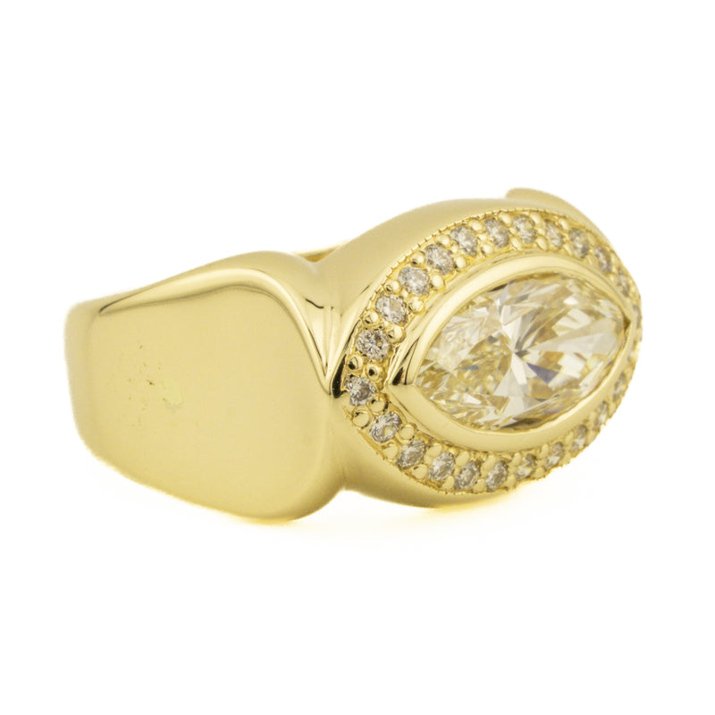 1.50ctw East-West VS2/K Marquise Diamond Halo Ring in 14K Yellow Gold - Size 6