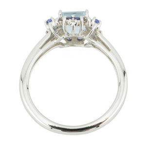 0.95ctw Princess Cut Aquamarine & Tanzanite Accented Gemstone Ring in 14K White Gold - Size 7