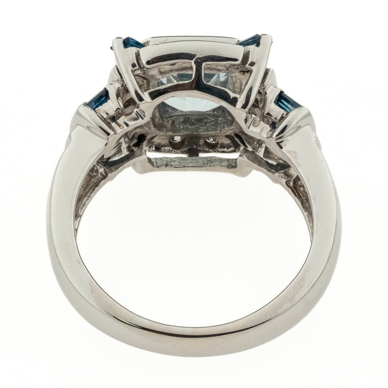 2.39ctw Aquamarine with Sapphire and Diamond Accents Ring in 14K White Gold - Size 7