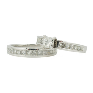 0.50ctw Princess Cut Diamond w/ Diamond Accented Wedding Set in 14K White Gold - Size 8