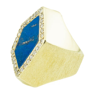 Lapiz Lazuli & Diamond Accented Gemstone Ring in 14K Yellow Gold - Size 6.5