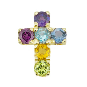 Multi-Color Accented Gemstone Cross Pendant in 14K Yellow Gold - Chain Not Included