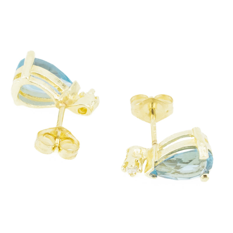 1.5ct Blue Topaz and Diamond Stud Earrings in 14K Yellow Gold - 2 Grams
