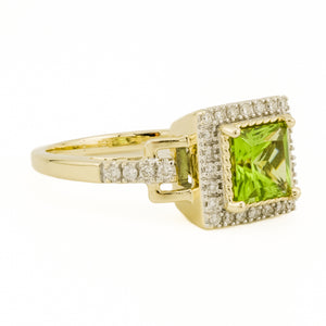 1.15ctw Princess Cut Peridot & Diamond Accented Ring in 14K Yellow Gold - Size 6.25