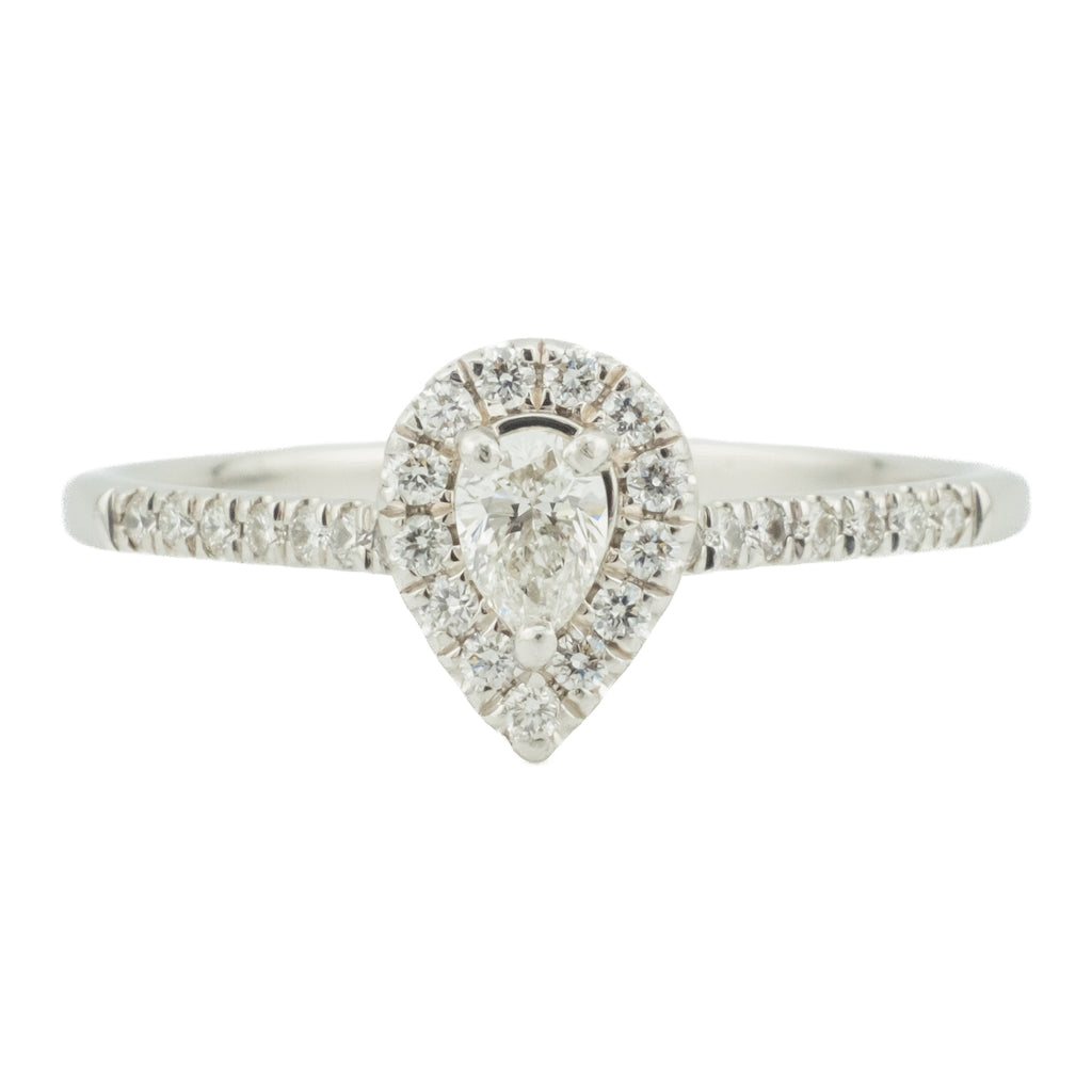 0.33ct Pear Diamond w/ Halo & Side Accents Engagement Ring in 950 Platinum - Size 12.75
