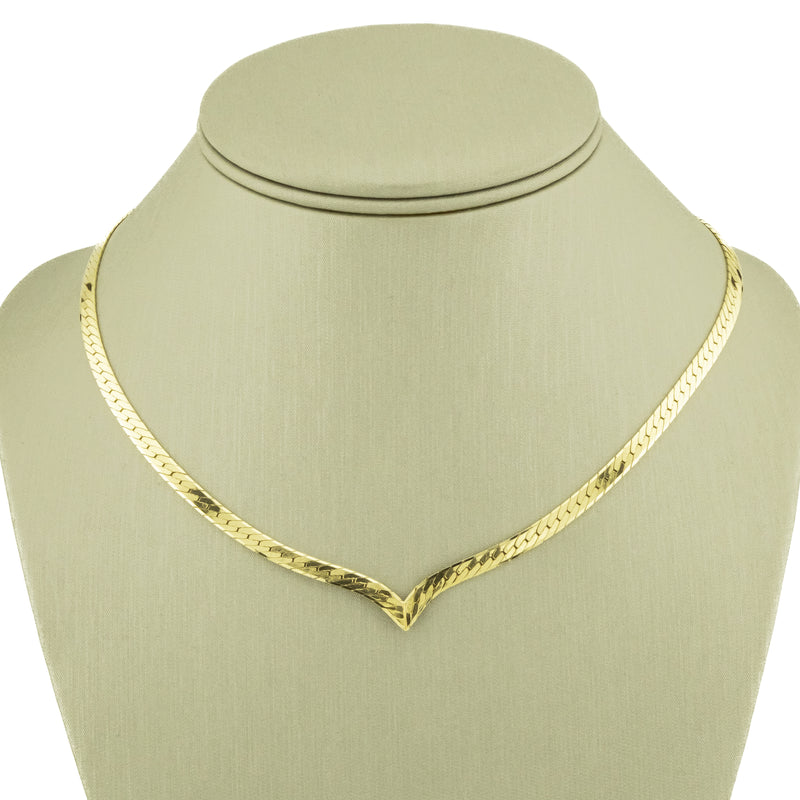 3.8mm Herringbone V-Shape Chain 16" Necklace in 14K Yellow Gold