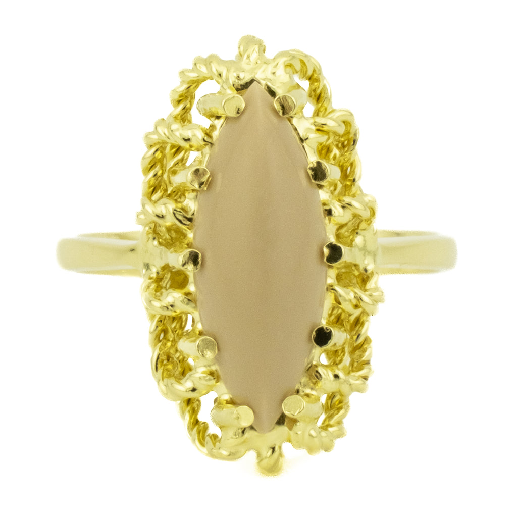 Coral Solitaire Fashion Ring in 18K Yellow Gold - Size 7