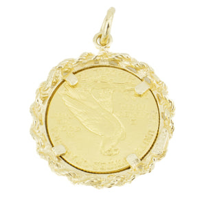 1908 American Indian Head $2 1/2 Coin .90 Gold Pendant w/ 14K Yellow Gold Bezel - 6.9 grams