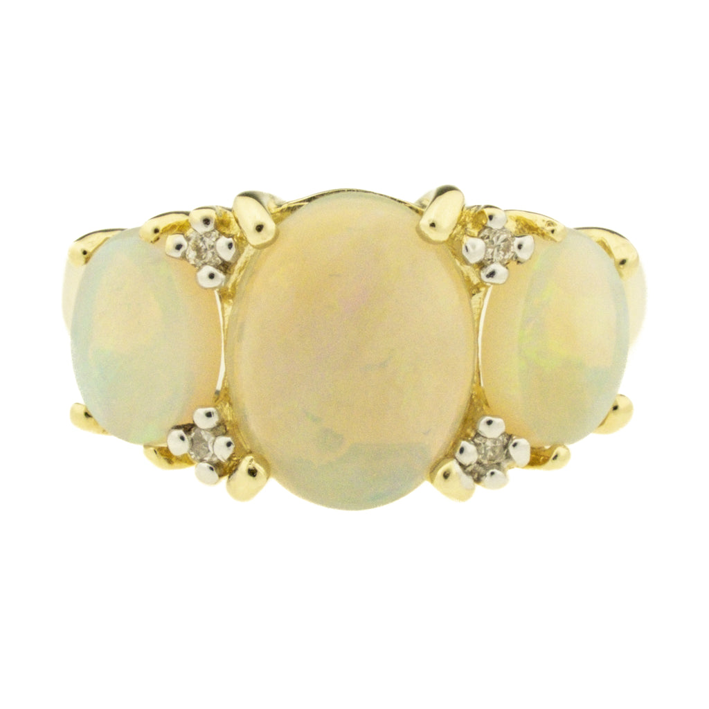 Oval Opals and Diamond Accented Gemstone Ring in 14K Yellow Gold - Size 5.75