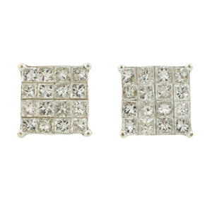 1.50ctw Invisible Set Diamond Accented Stud Earrings in 14K White Gold