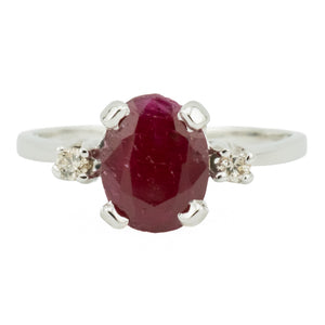 1.25ct Oval Ruby & Diamond Accented Ring in 14K White Gold - Size 7.25