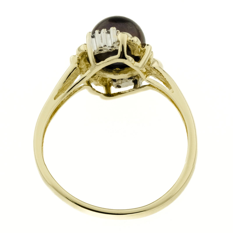 6.7mm Black Pearl and Diamond Accents Ring in 14K Two-Tone Gold - Size 6