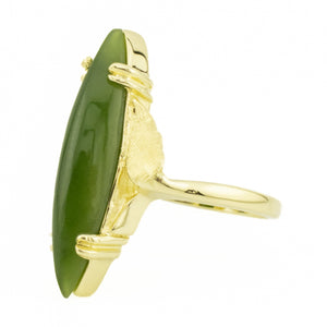 Jade Gemstone Solitaire Fashion Ring in 14K Yellow Gold - Size 6.5