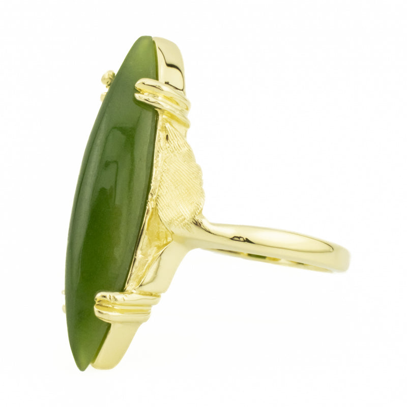 Jade Gemstone Solitaire Fashion Ring in 14K Yellow Gold - Size 6.5