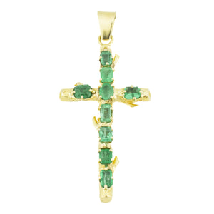 3.48ctw Emerald Accented Gemstone Cross Pendant in 18K Yellow Gold - 13 Grams