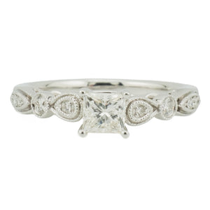 0.42cwt Princess Cut Diamond K/I2 & Accented Engagement Ring in 14K White Gold - Size 6