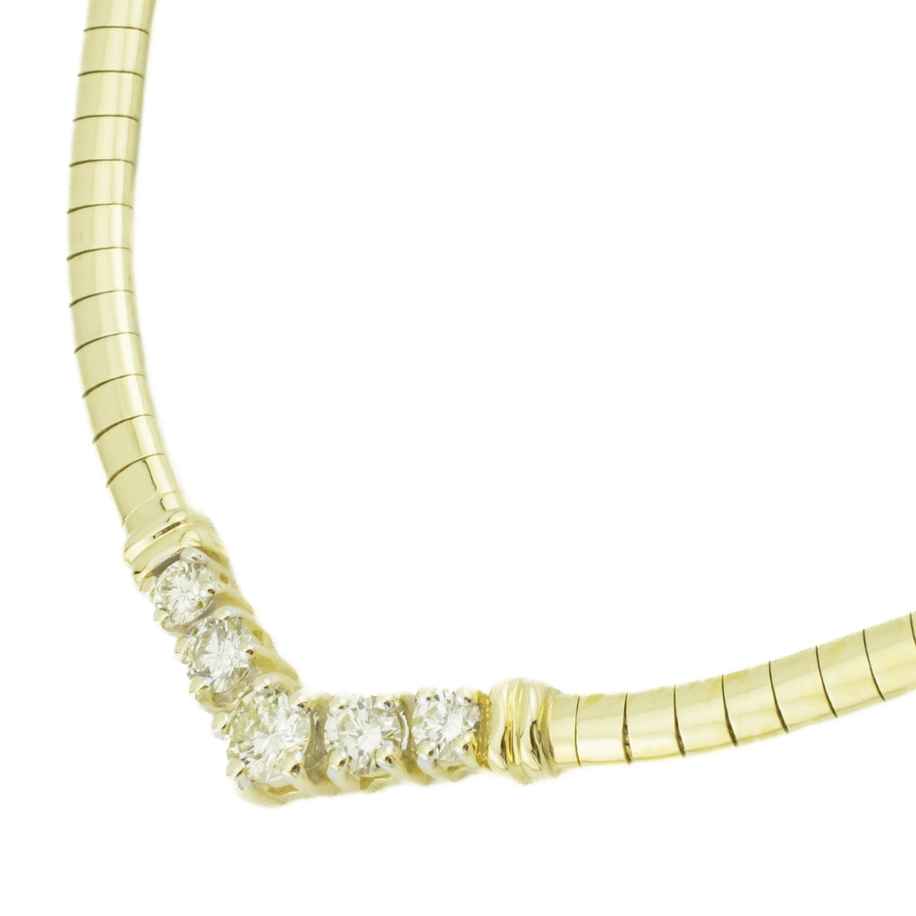 0.67ctw Round Brilliant Diamond Accented Omega 17" Chain Necklace 14K Yellow Gold