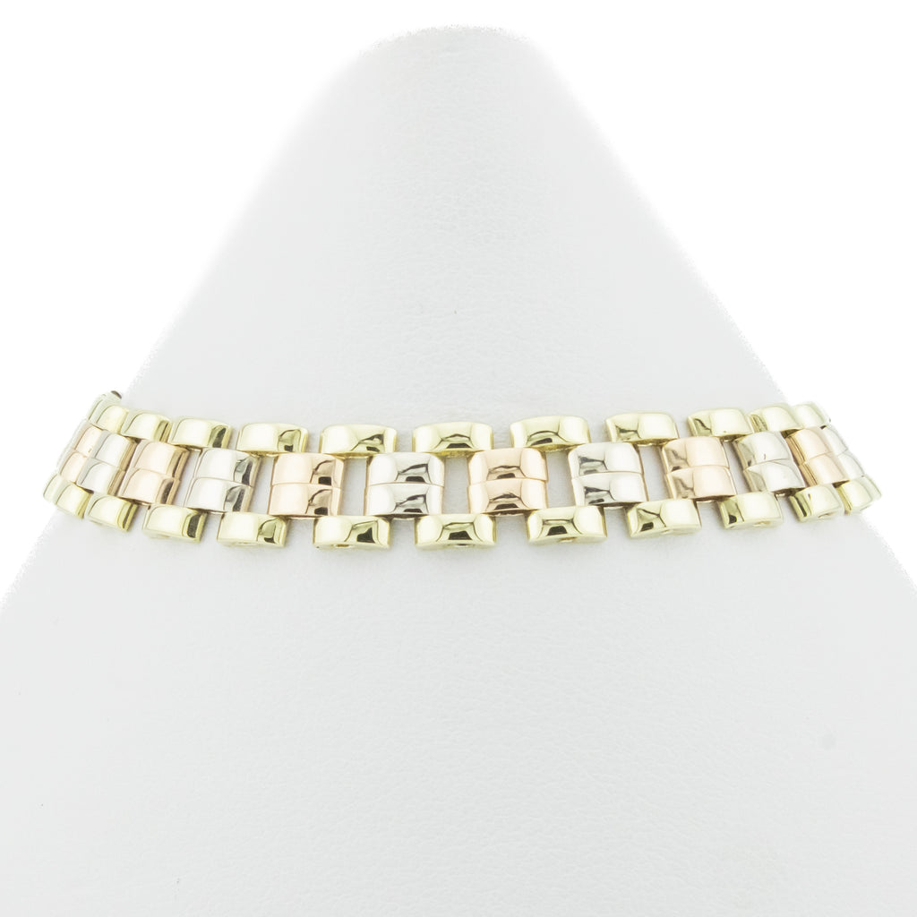 8mm Wide Gold Fancy Bracelet 7" in 10K Three Tone Gold