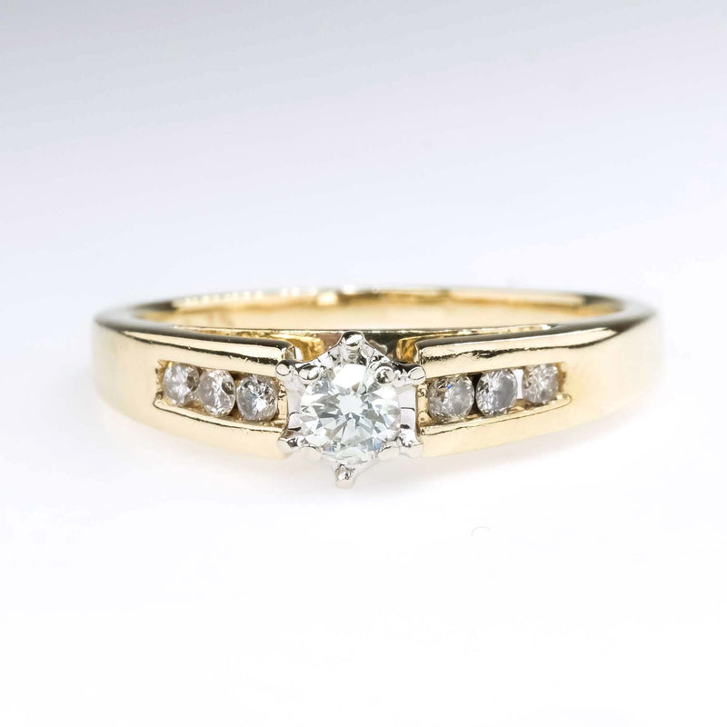 0.20ctw Round Diamond w/ Side Accented Engagement Ring in 14K Yellow Gold Engagement Rings Oaks Jewelry 